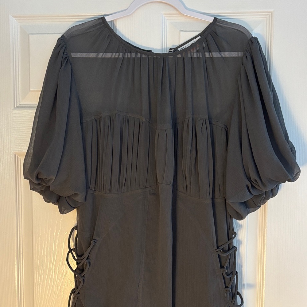ASOS Curve Floor Length Elegant Gray Dress with Puff Sleeves